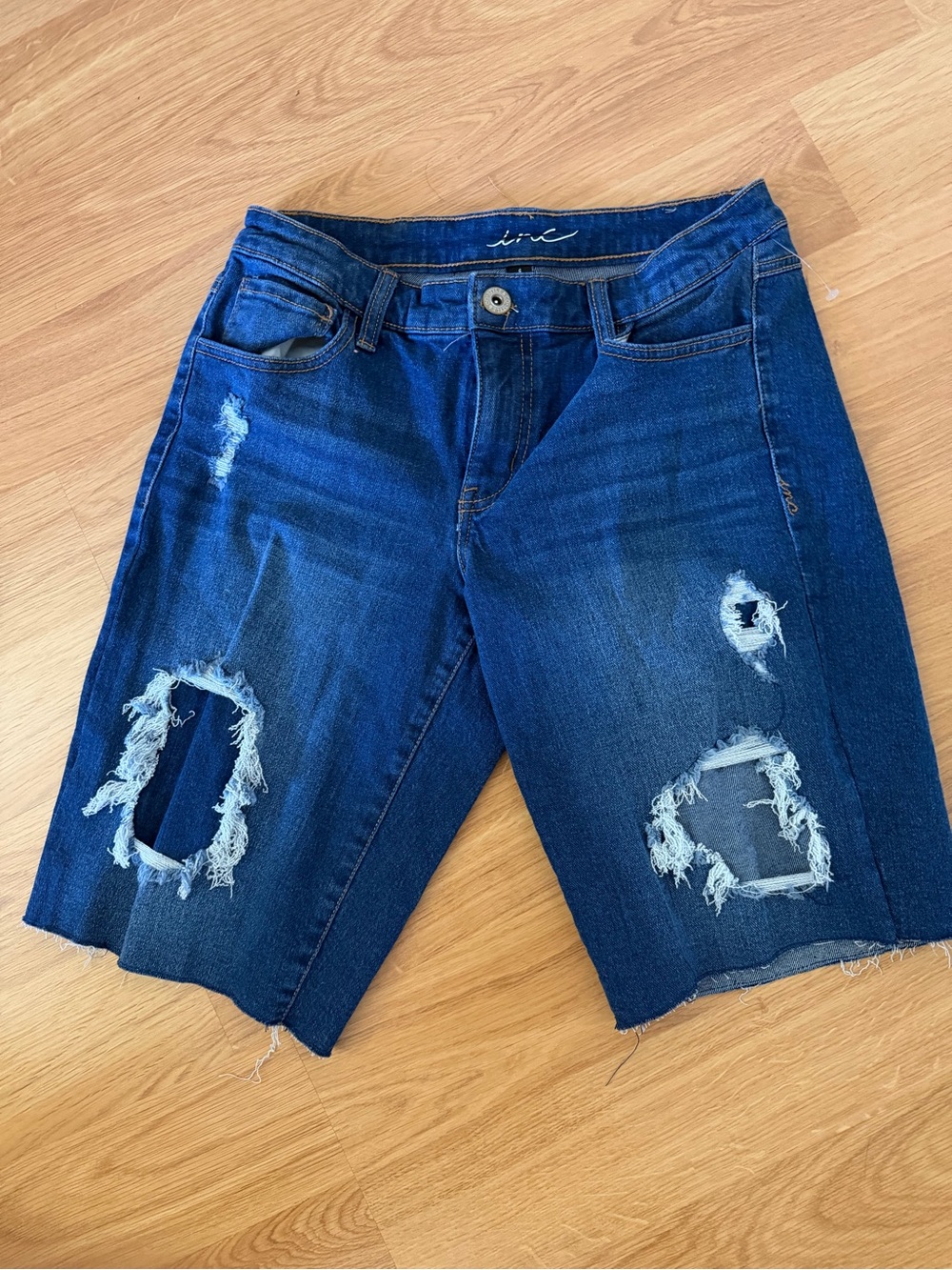 INC International Concepts Blue Denim Shorts with Button Detail